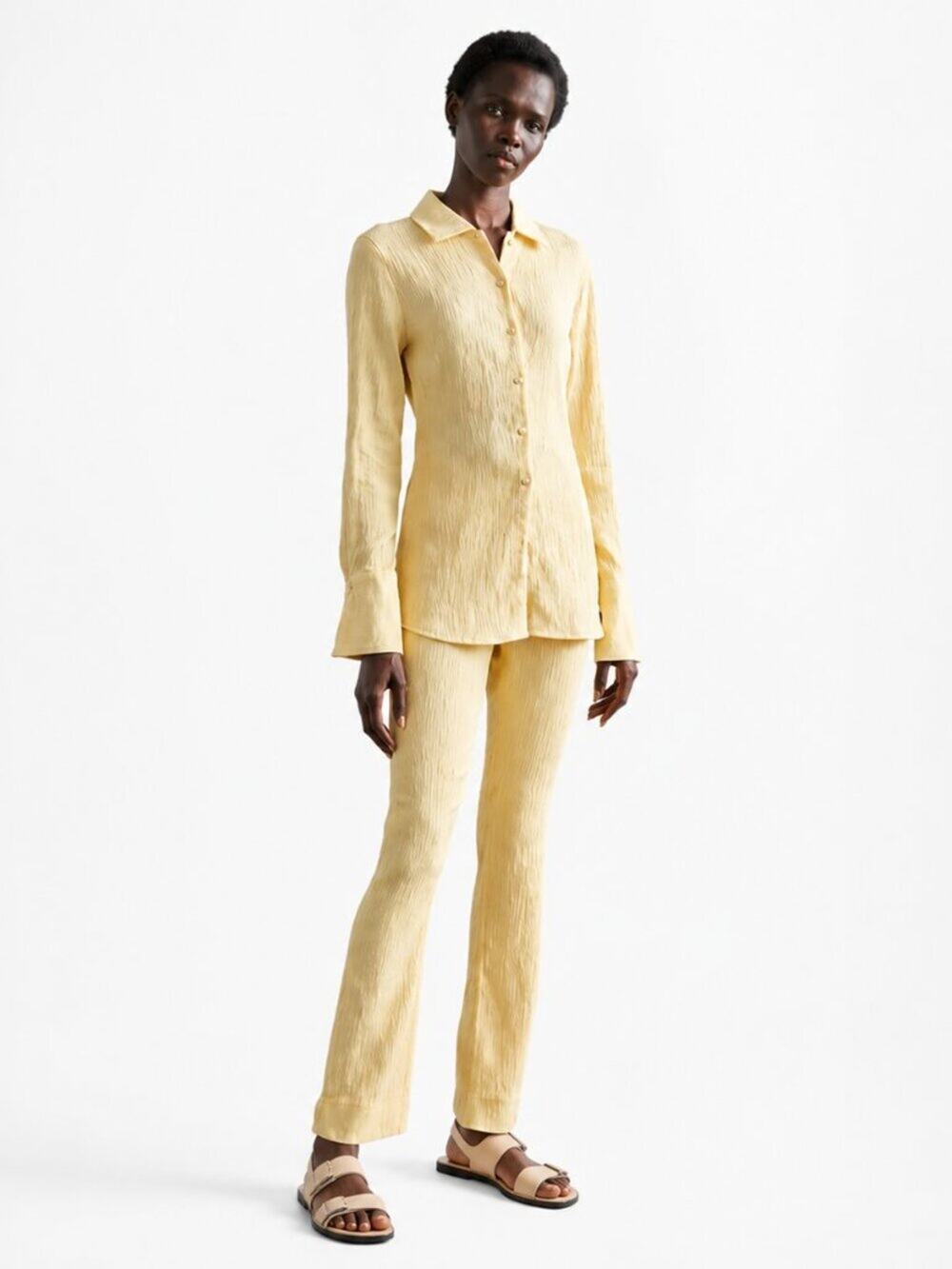 Holzweiler Youbin Pleat Shirt M Kind Pleat Trousers S Yellow Matching Set